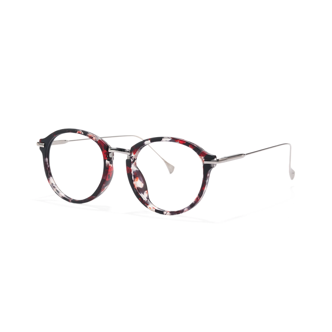 Angle view of Lily round tr90 eyeglasses RR0202306 in red tortoise