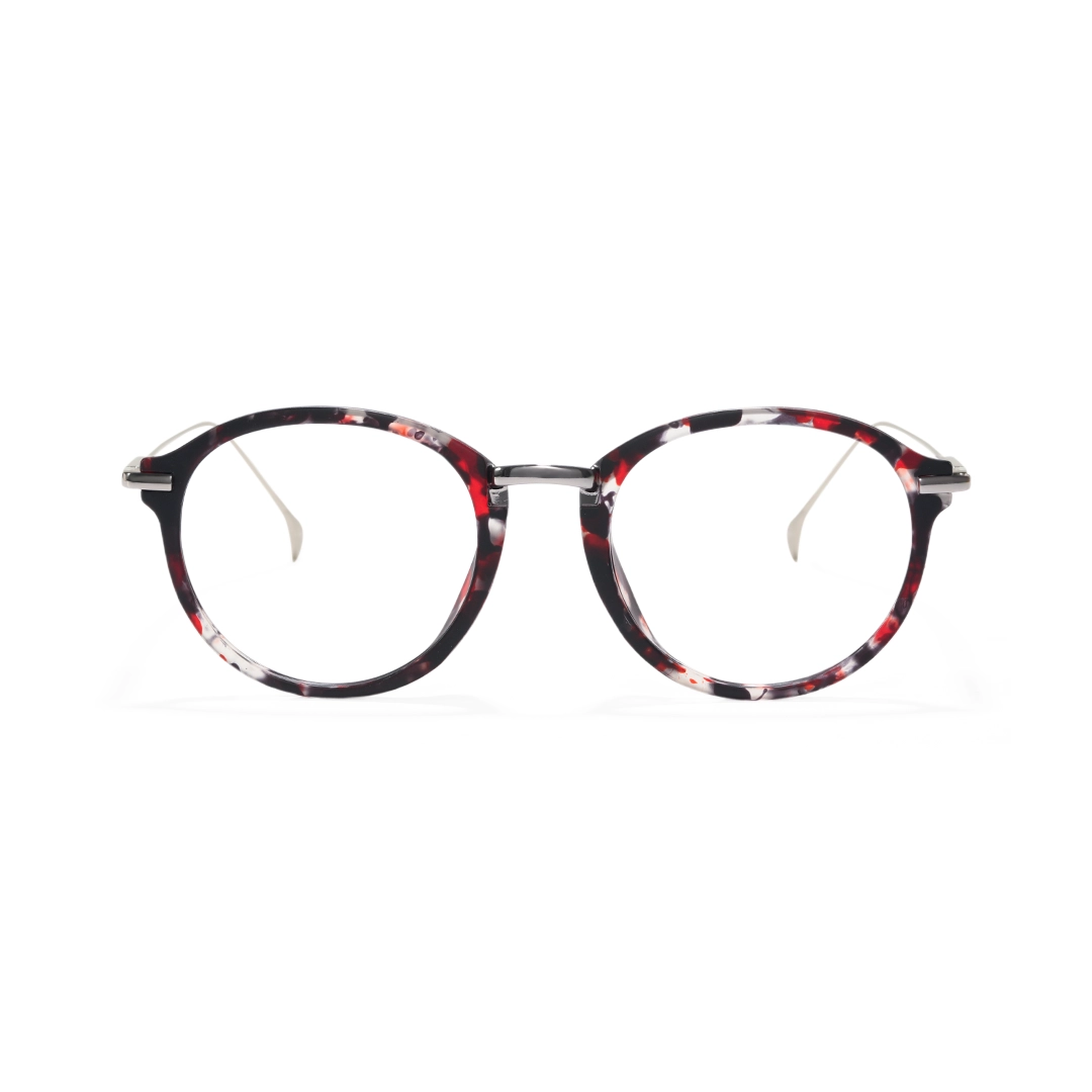 Front view of Lily round tr90 eyeglasses RR0202306 in red tortoise
