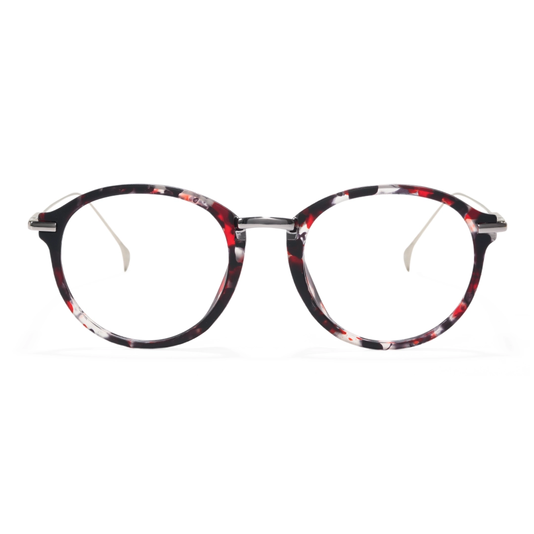 Front view of Lily vintage round tr90 eyeglasses RR0202306 in red tortoise