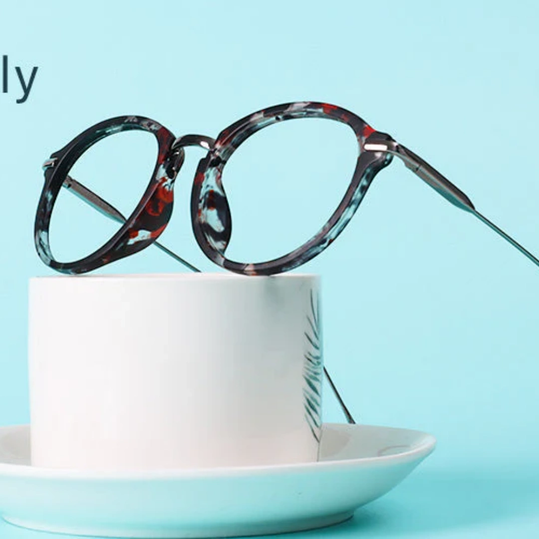 Scene view of Lily vintage round tr90 eyeglasses RR0202306 in red tortoise