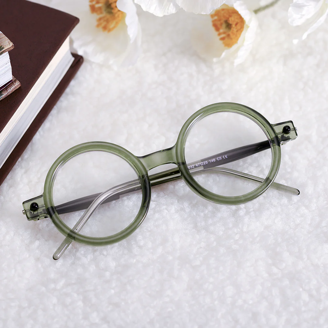 Front folded view of Bkiko round tr90 eyeglasses RR0212302 in army green