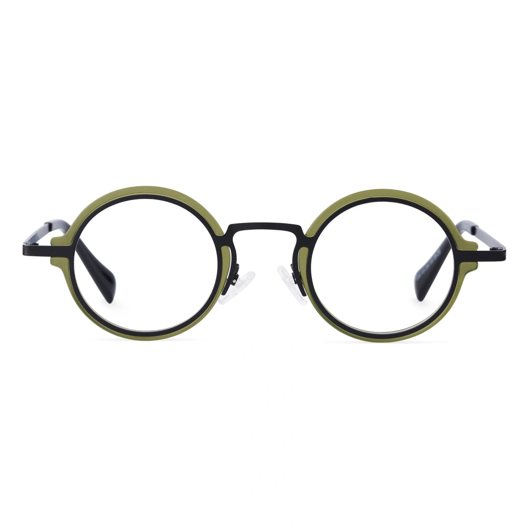 Front view of Kil vintage round tr90 eyeglasses in army green. SPU: RR0312406