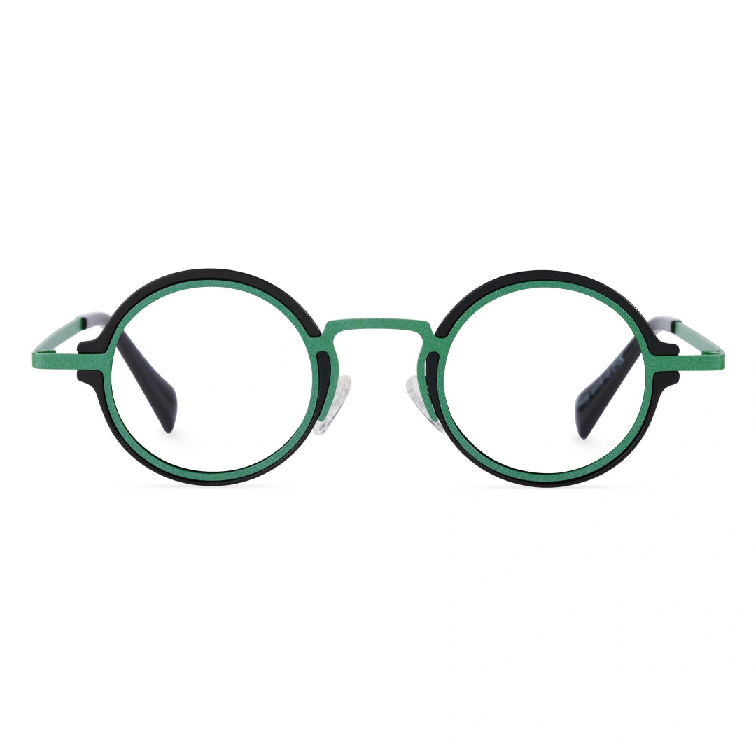 Front view of Kil vintage round tr90 eyeglasses in green. SPU: RR0312406