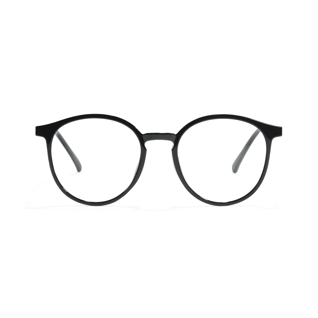 Front view of Jode round metal magnetic clip-on eyeglasses set with interchangeable clip-on lenses RR0452505 in black