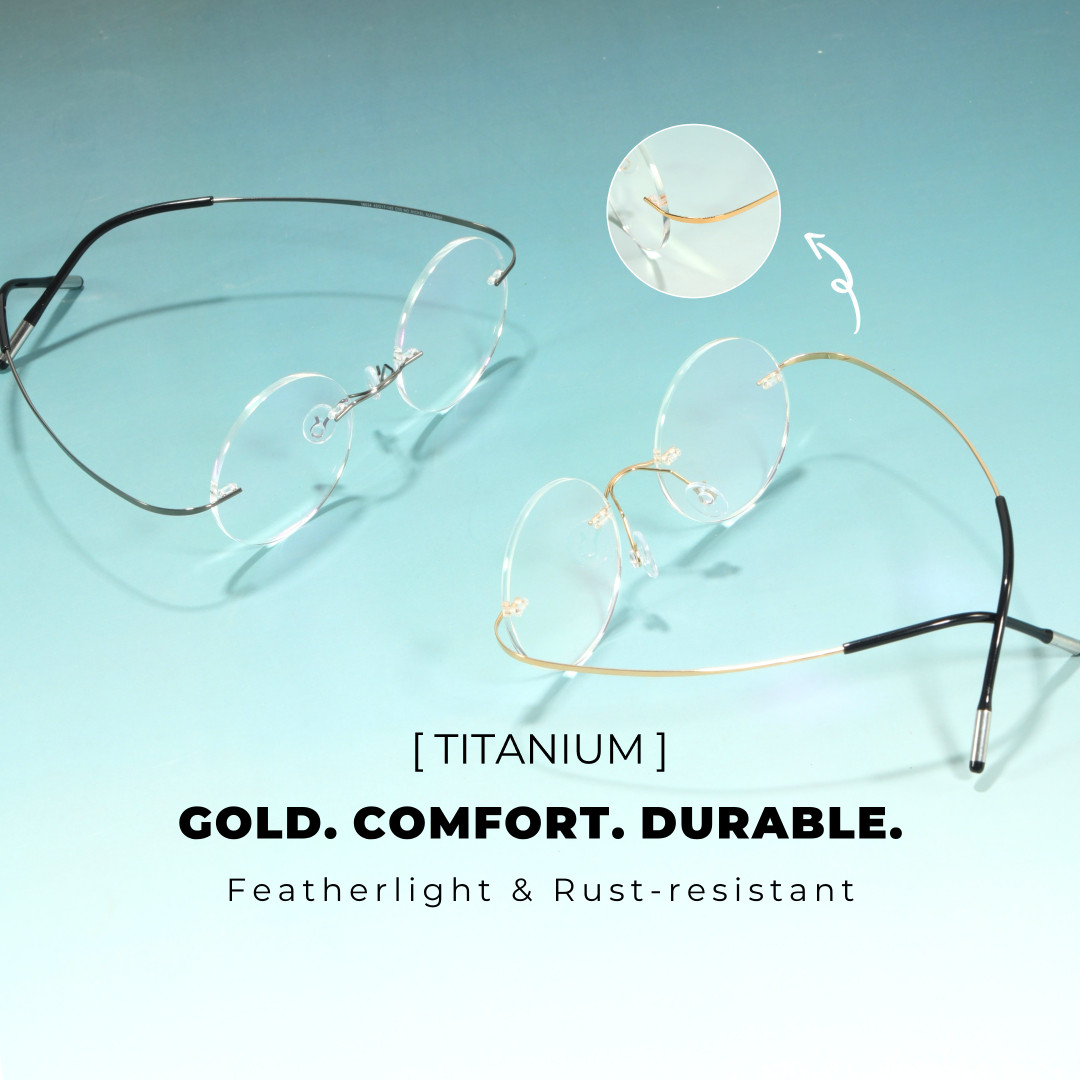 Structure detail of Darcy round titanium eyeglasses RT0012506 in gold