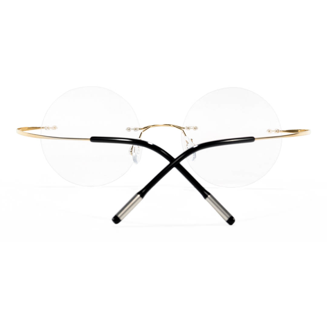 Back view of Darcy vintage round titanium eyeglasses in gold. SPU: RT0012506