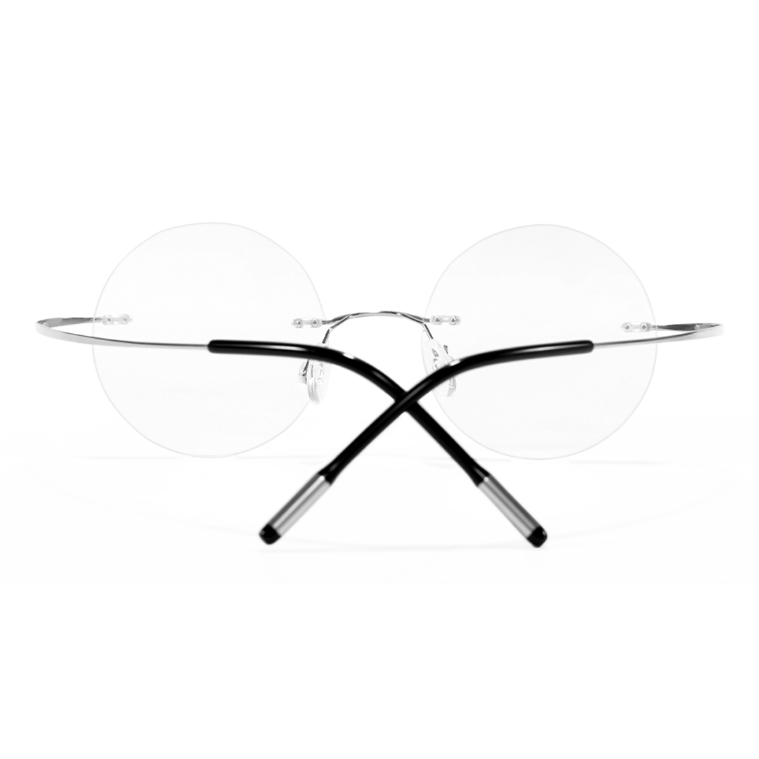 Back view of Darcy vintage round titanium eyeglasses in silver. SPU: RT0012506
