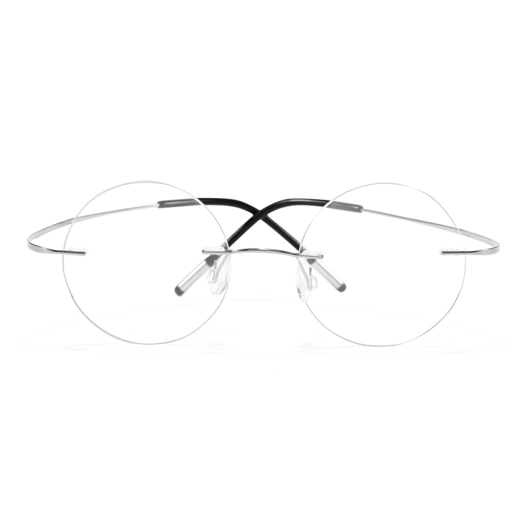 Front view of Darcy vintage round titanium eyeglasses in silver. SPU: RT0012506