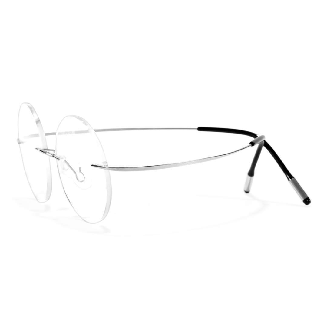 Side view of Darcy vintage round titanium eyeglasses in silver. SPU: RT0012506