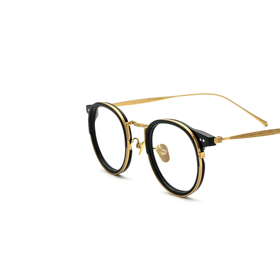 Frame detail view of Felone vintage round titanium eyeglasses RT0022209 in black