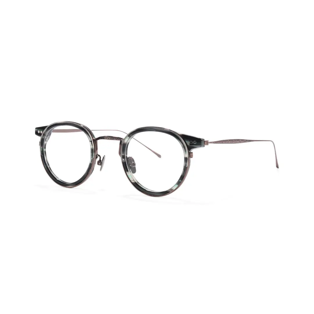 Angle view of Felone vintage round titanium eyeglasses RT0022209 in brown