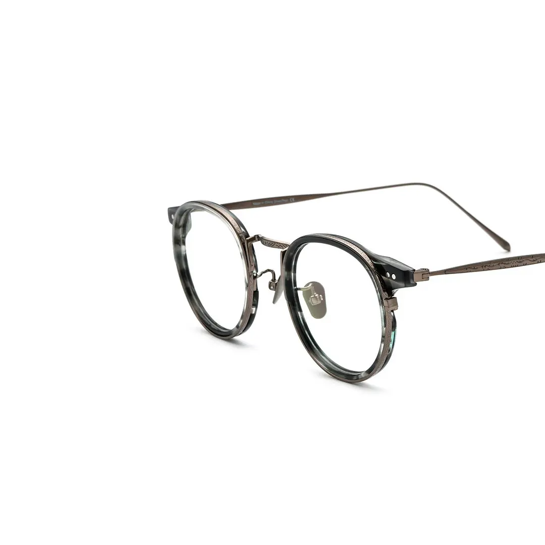 Frame detail view of Felone vintage round titanium eyeglasses RT0022209 in brown