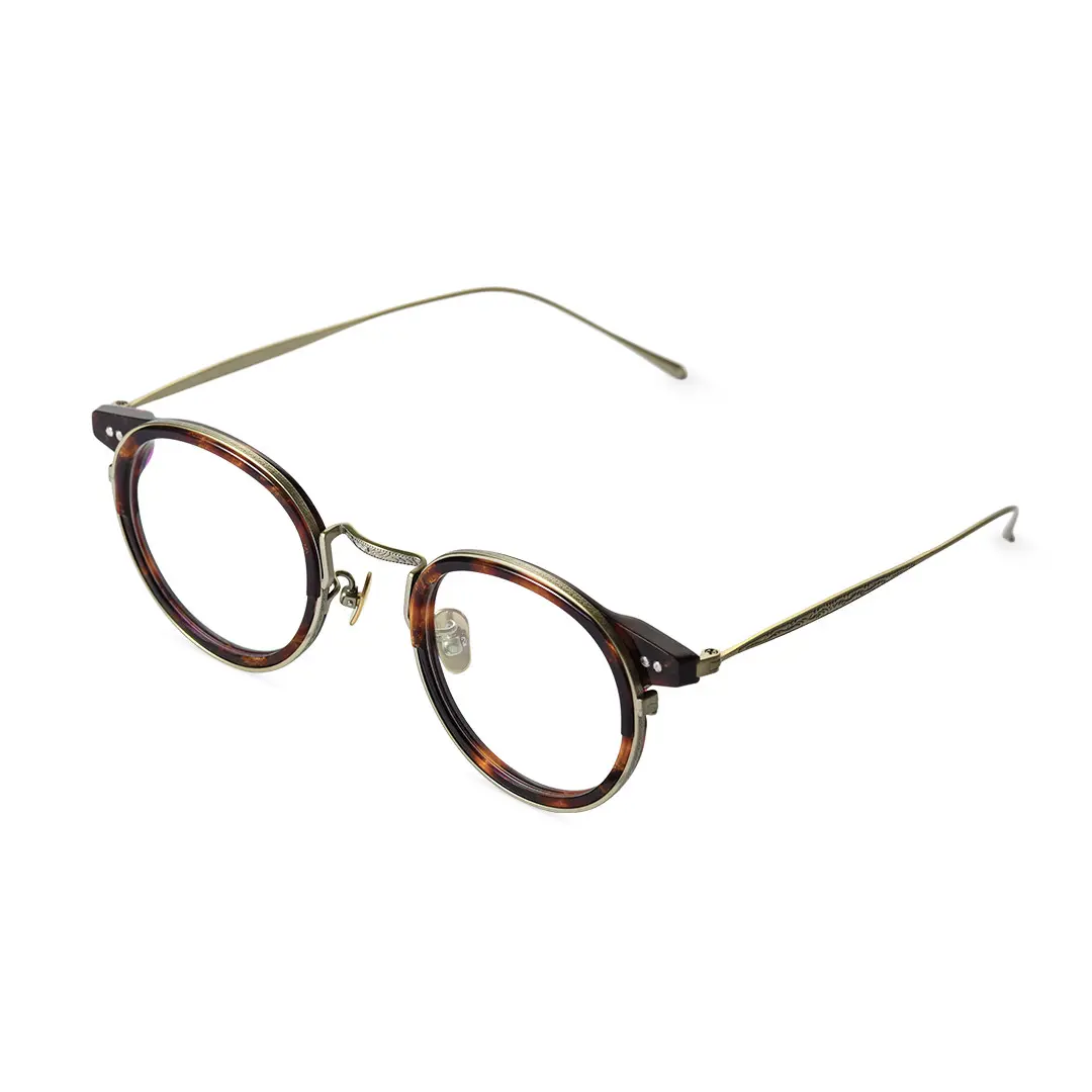 Angle view of Felone vintage round titanium eyeglasses RT0022209 in tortoise