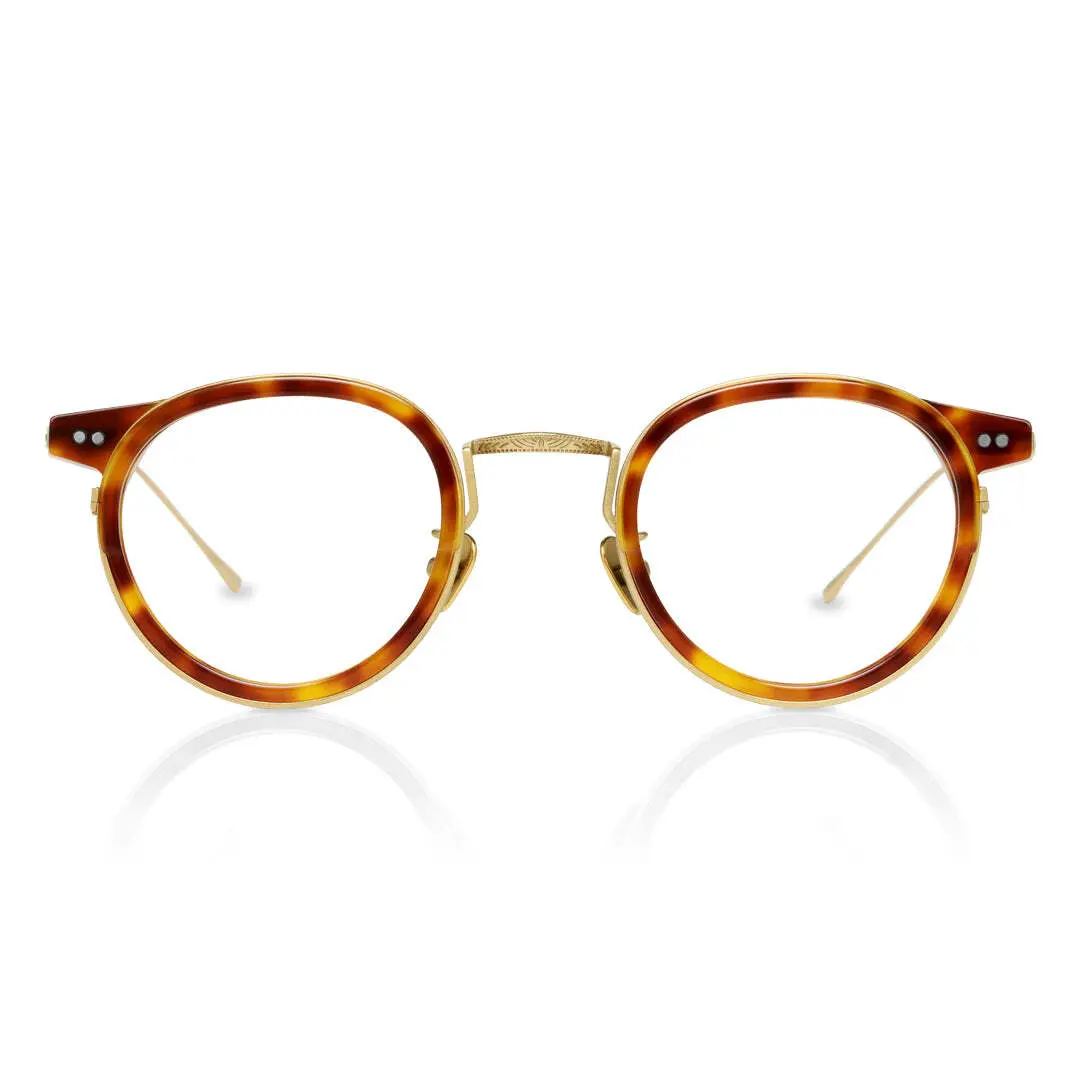 Front view of Felone vintage round titanium eyeglasses RT0022209 in yellow tortoise