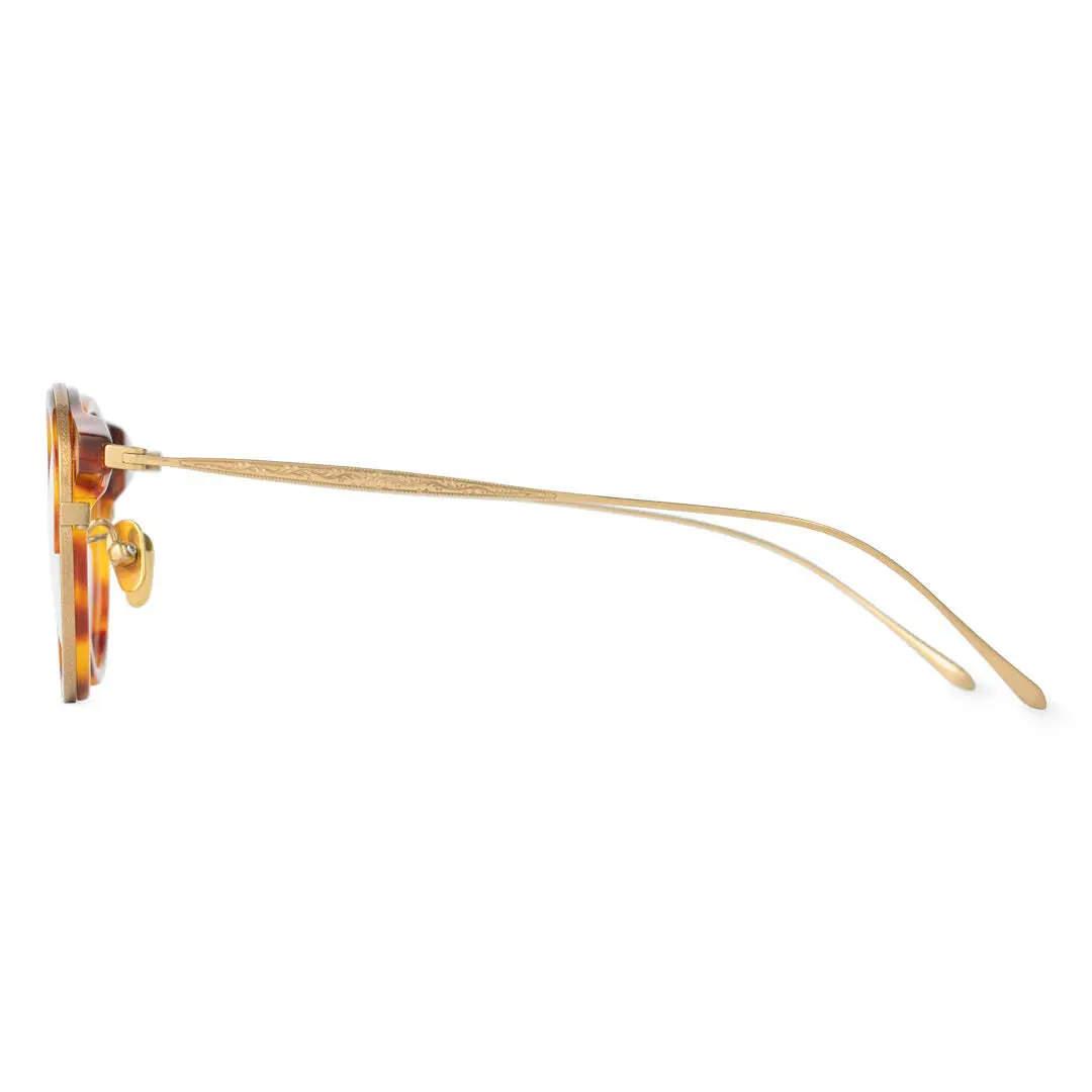 Side view of Felone vintage round titanium eyeglasses RT0022209 in yellow tortoise