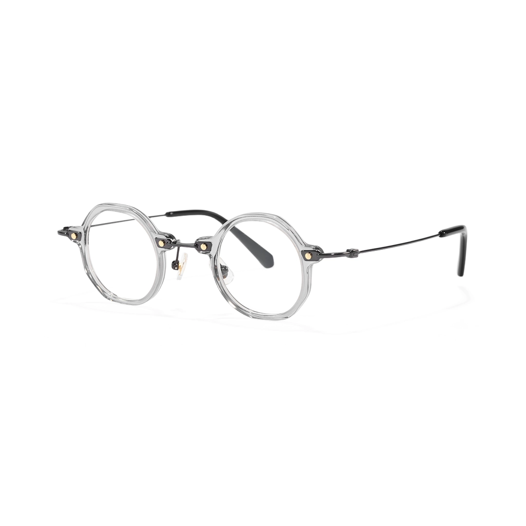 Angle view of Burn steampunk round titanium eyeglasses RT0042306 in grey