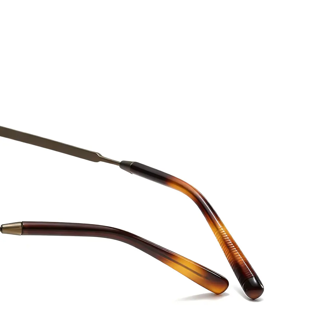 Temple detail of Bour steampunk round titanium eyeglasses in bronze. SPU: RT0052304