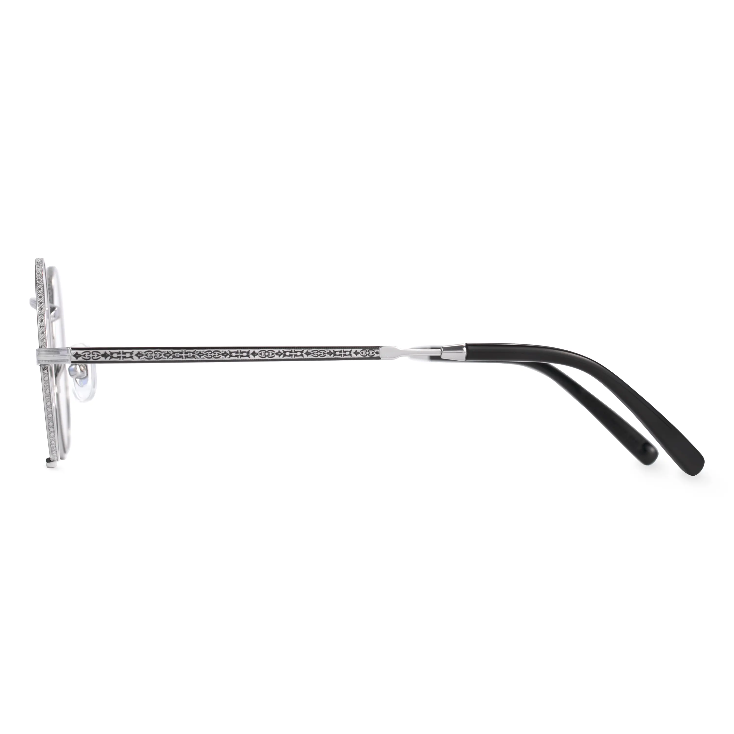 Side view of Bour steampunk round titanium eyeglasses in grey. SPU: RT0052304