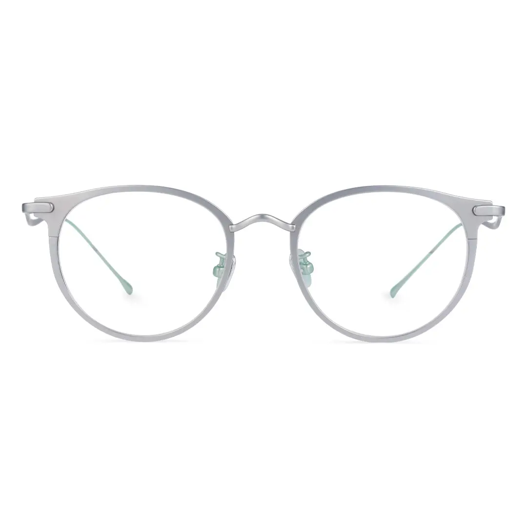 Front view of Virgo round titanium eyeglasses RT0222404 in silver