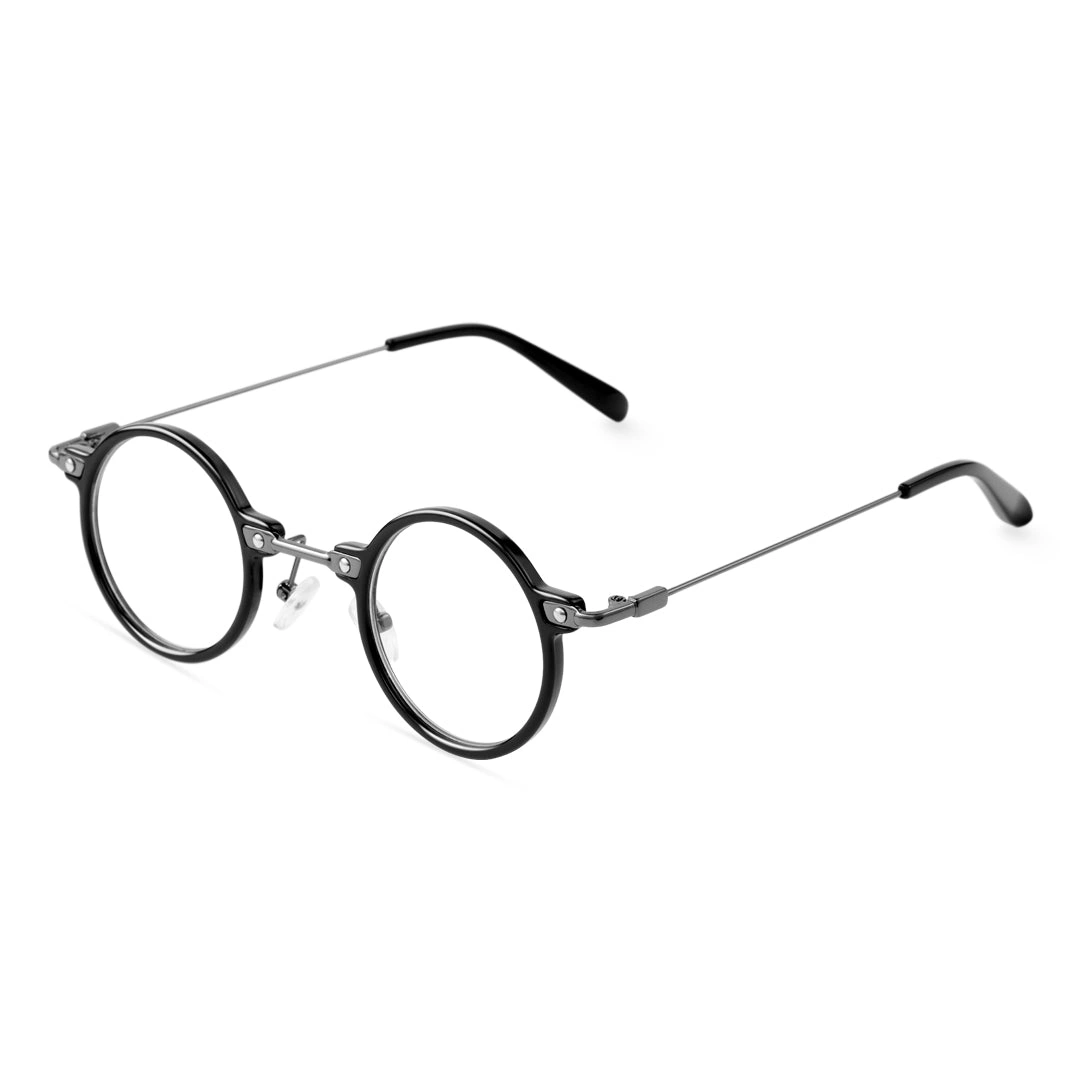Angle view of Ivy steampunk round titanium eyeglasses RT0302405 in black