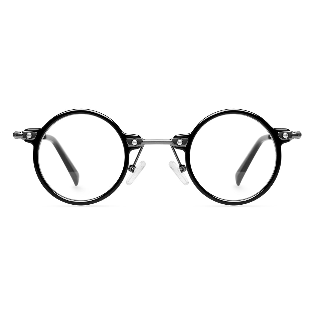 Front view of Ivy steampunk round titanium eyeglasses RT0302405 in black