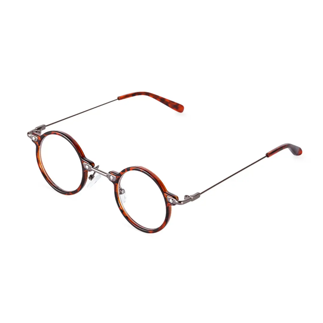 Angle view of Ivy steampunk round titanium eyeglasses RT0302405 in tortoise