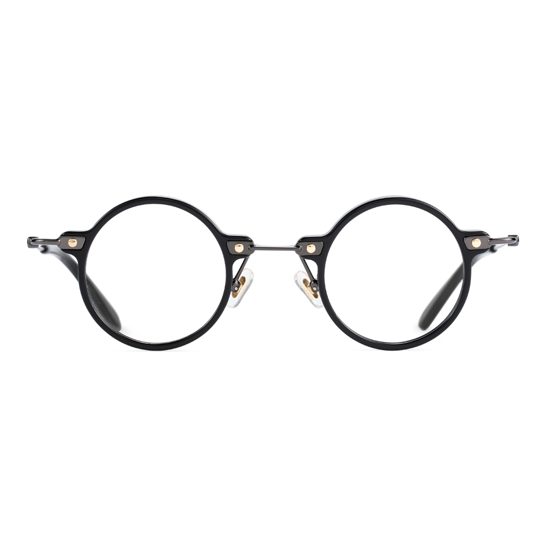 Front view of Vicky steampunk round titanium eyeglasses RT0302406 in black