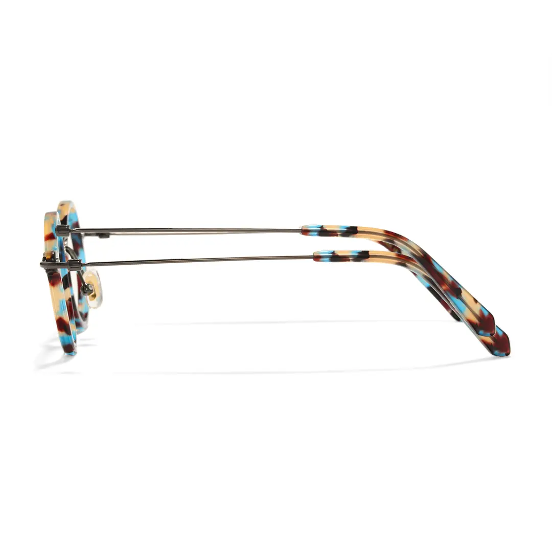 Side view of Vicky steampunk round titanium eyeglasses RT0302406 in blue tortoise