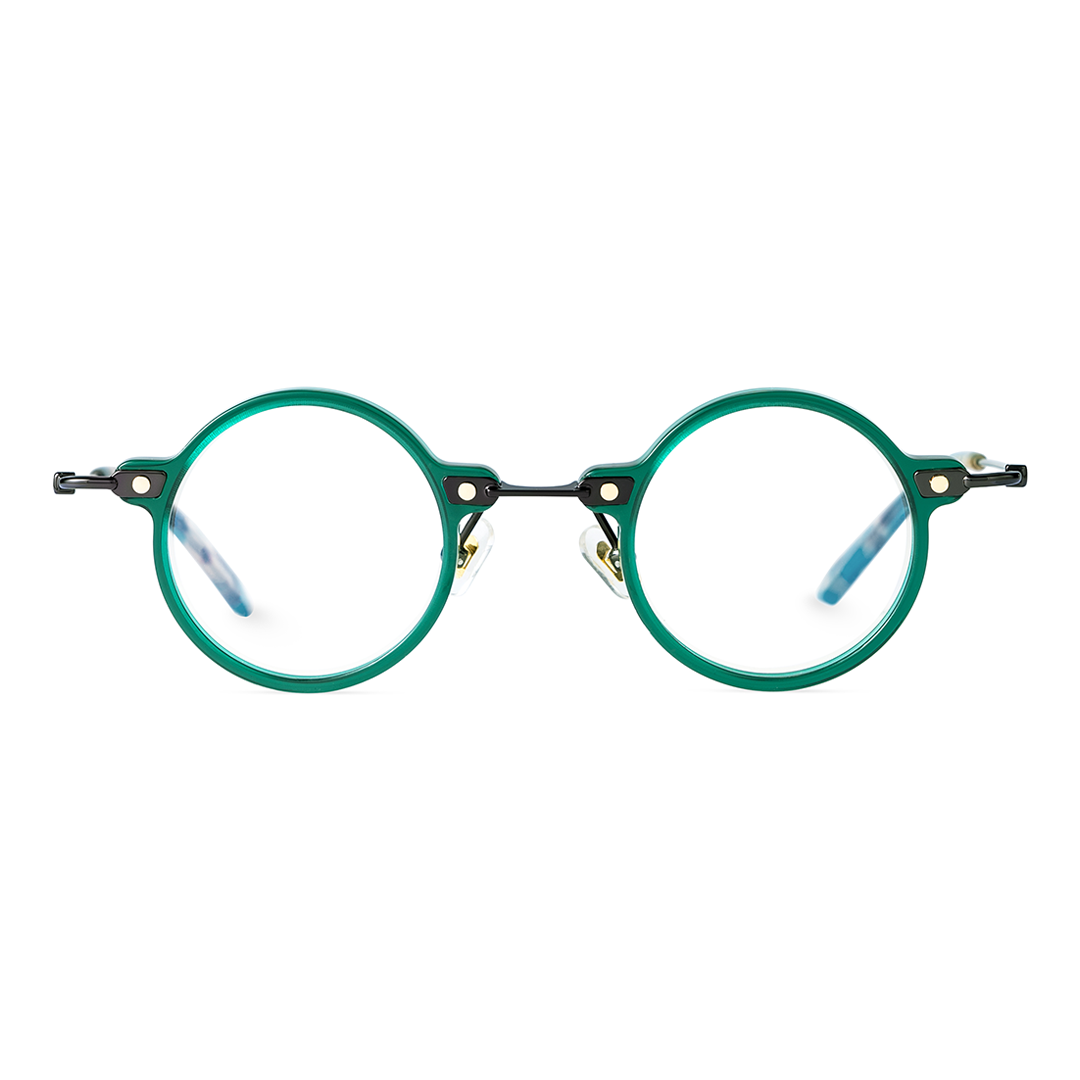 Front view of Vicky steampunk round titanium eyeglasses RT0302406 in green