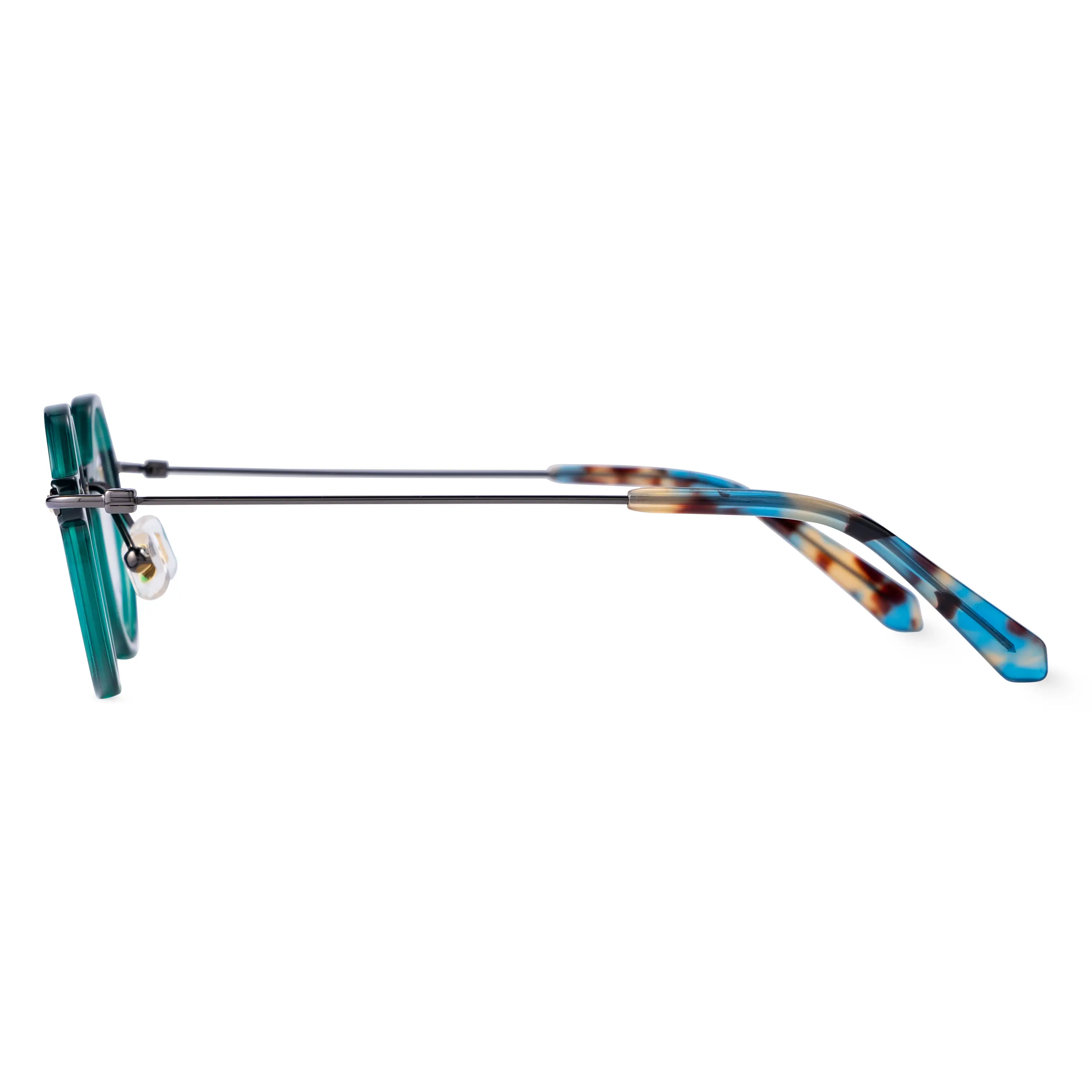 Side view of Vicky steampunk round titanium eyeglasses RT0302406 in green