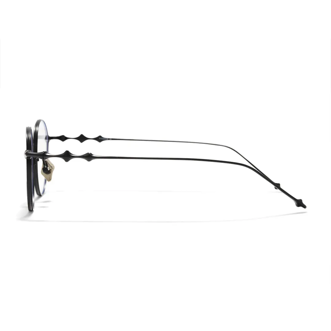 Side view of Hus round titanium eyeglasses RT0312501 in black