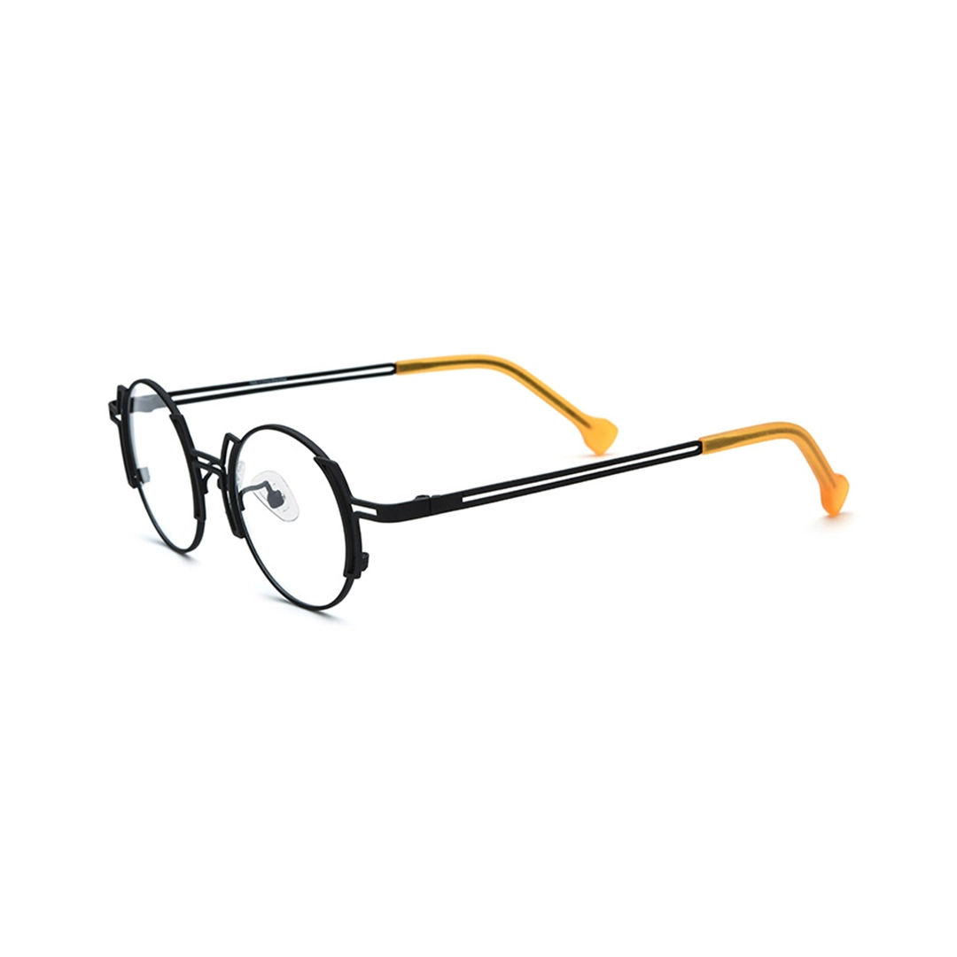 Angle view of Onyx steampunk round titanium eyeglasses RT0522509 in black