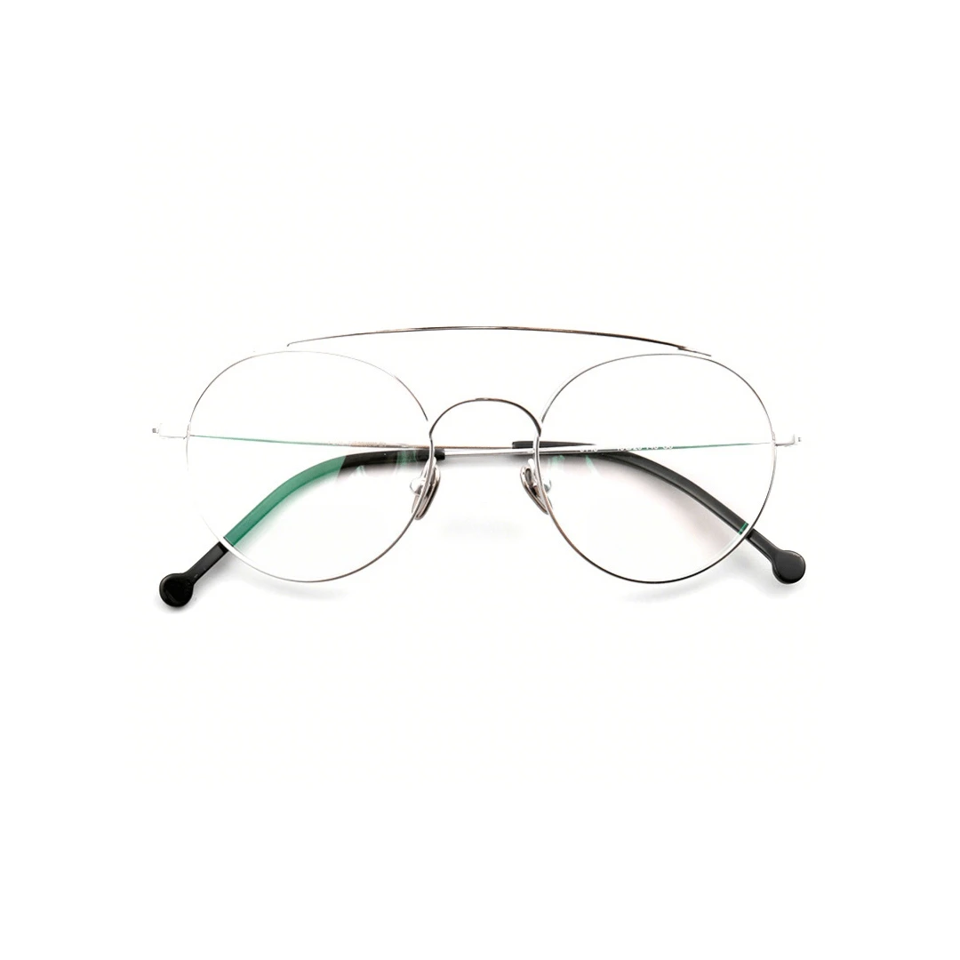 Front view of Reese vintage round titanium eyeglasses RT0912508 in silver