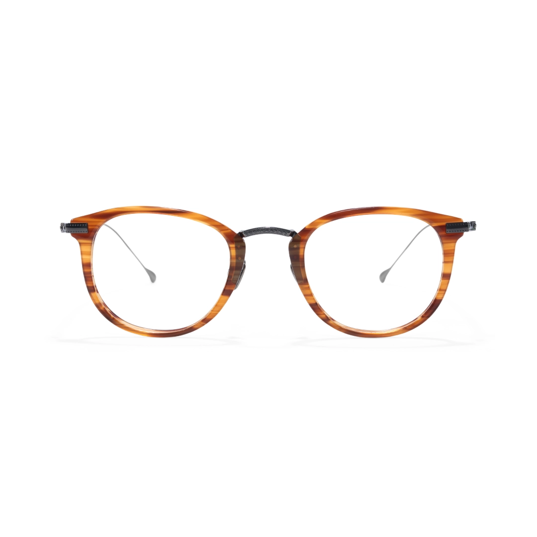 Front view of Wilcox vintage round titanium eyeglasses RX0062207 in tortoise