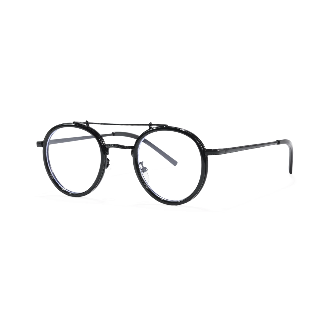 Angle view of Aerin steampunk round tr90 eyeglasses RX0202509 in black
