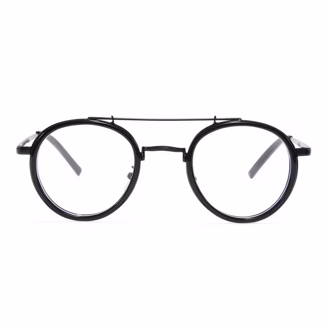 Front view of Aerin steampunk round tr90 eyeglasses in black. SPU: RX0202509