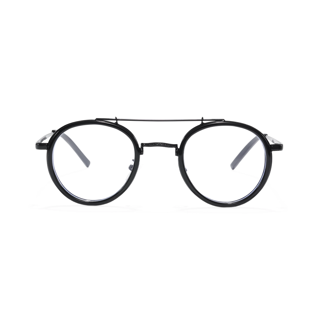 Front view of Aerin steampunk round tr90 eyeglasses RX0202509 in black