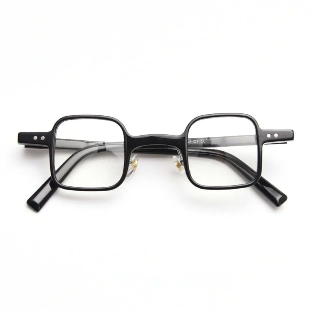 Front folded view of Porta vintage square acetate eyeglasses SA0102302 in black