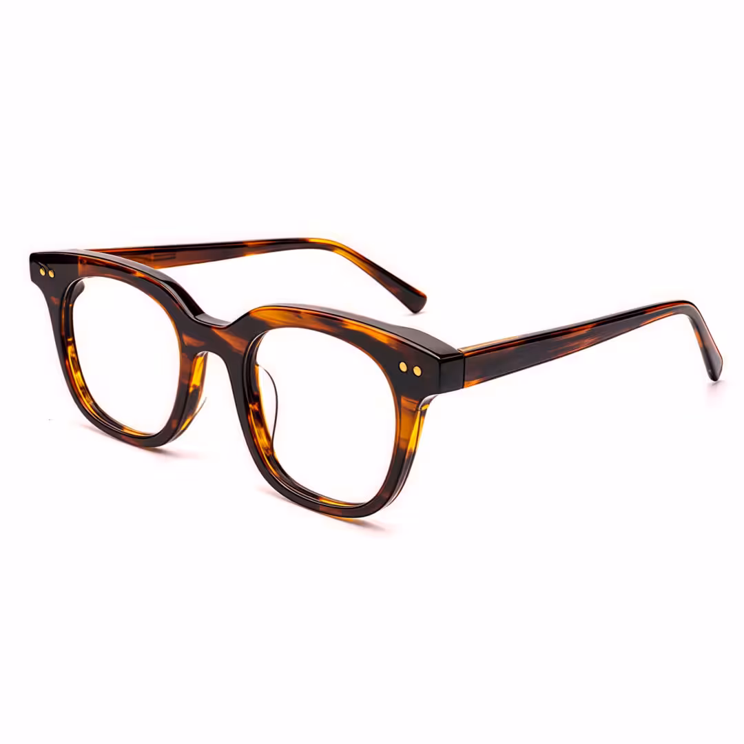 Angle view of Nicolas square acetate eyeglasses in brown tortoise. SPU: SA0102401