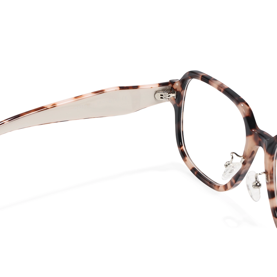 Hinge detail of Umbria vintage square acetate eyeglasses in tortoise. SPU: SA0262509