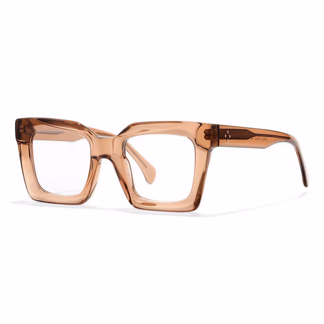 Angle view of Elio vintage square acetate eyeglasses in brown. SPU: SA0312503
