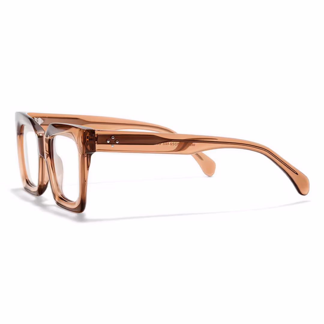 Side view of Elio vintage square acetate eyeglasses in brown. SPU: SA0312503