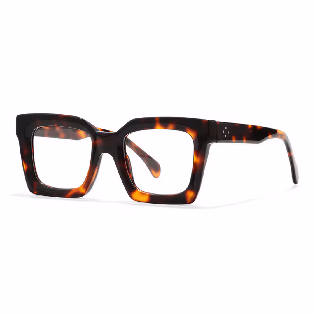 Angle view of Elio vintage square acetate eyeglasses in tortoise. SPU: SA0312503