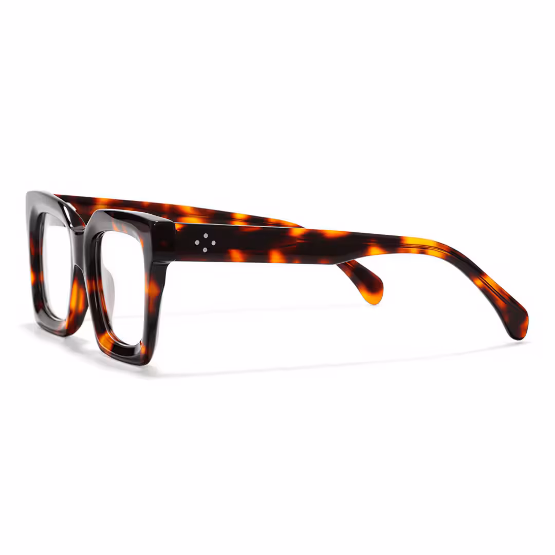 Side view of Elio vintage square acetate eyeglasses in tortoise. SPU: SA0312503