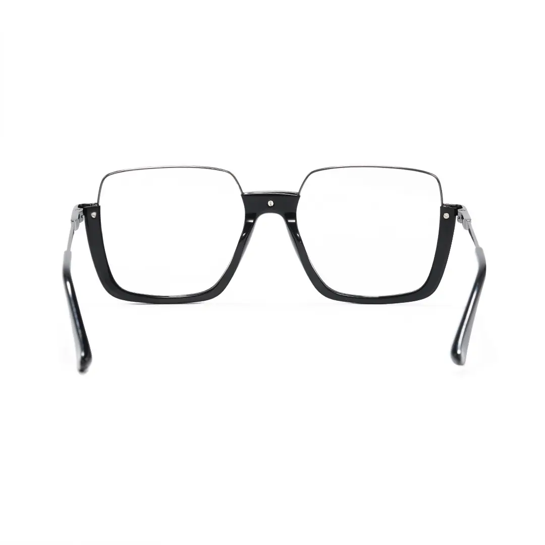 Back view of Heli fashion square acetate eyeglasses SA0382503 in black