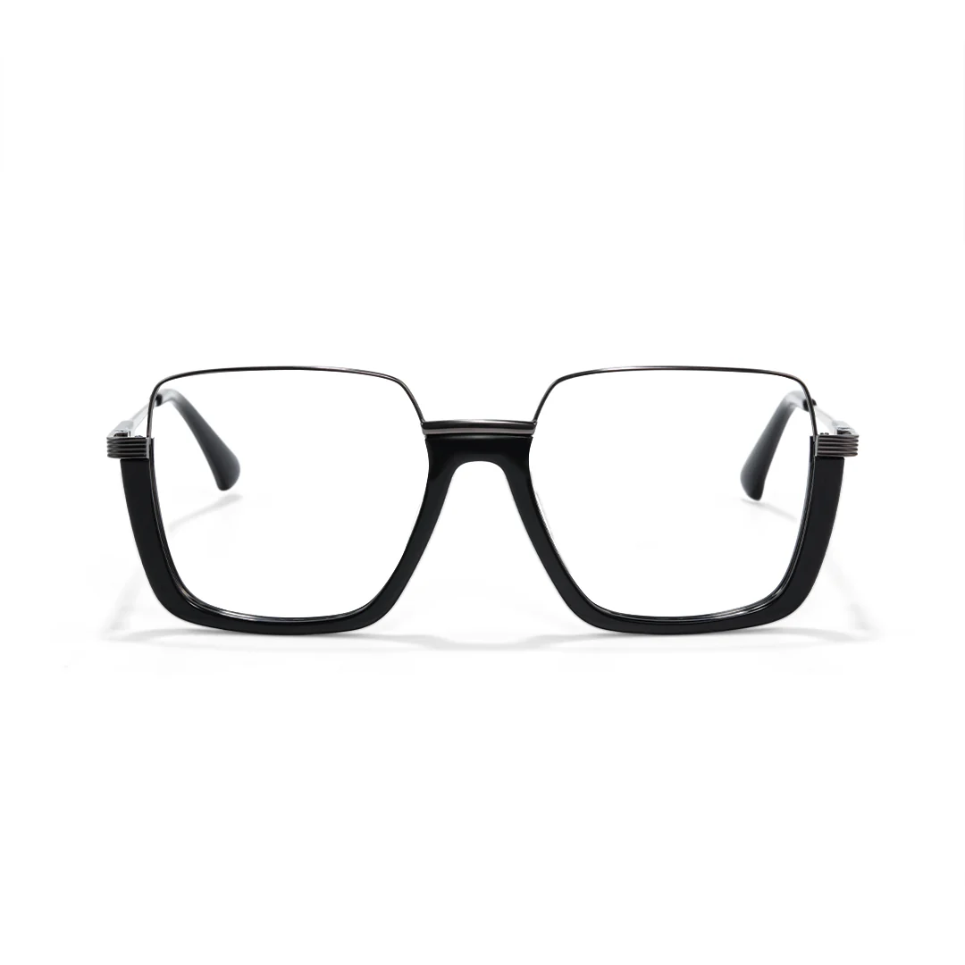 Front view of Heli fashion square acetate eyeglasses SA0382503 in black
