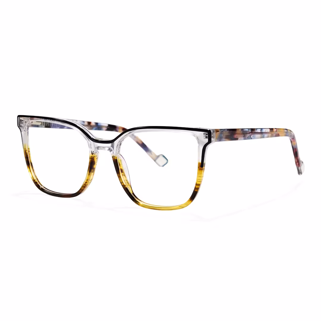 Angle view of Velvet colorful square acetate eyeglasses SA0382605 in blue tortoise