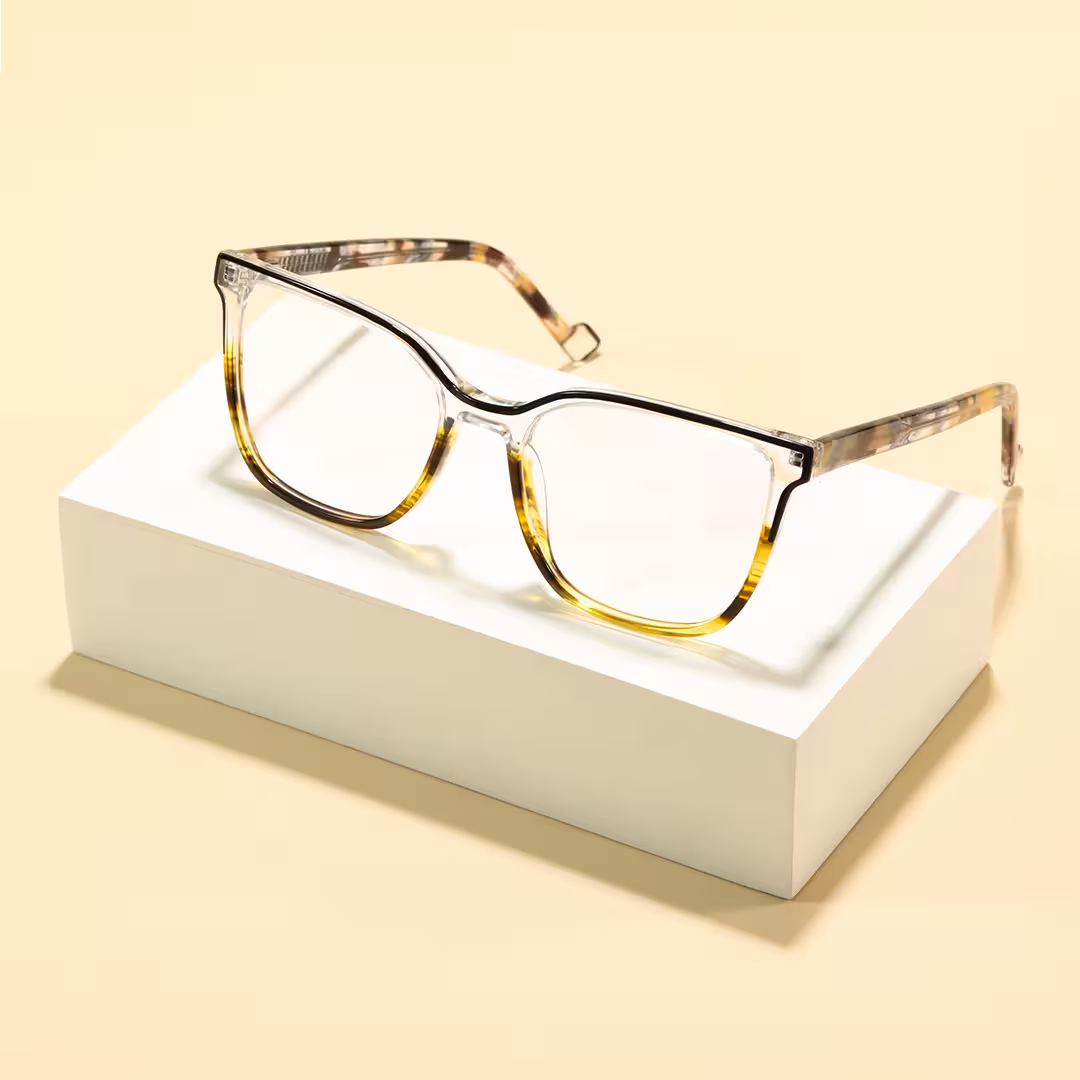Scene view of Velvet colorful square acetate eyeglasses SA0382605 in blue tortoise