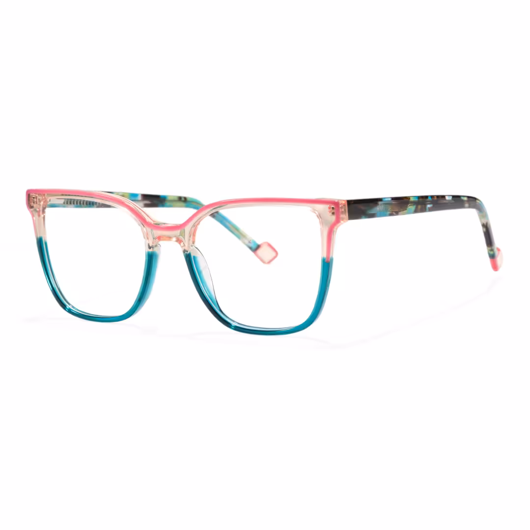 Angle view of Velvet colorful square acetate eyeglasses SA0382605 in two tone