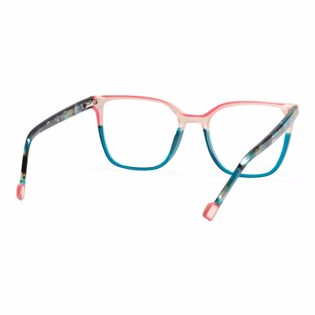 Back view of Velvet colorful square acetate eyeglasses SA0382605 in two tone